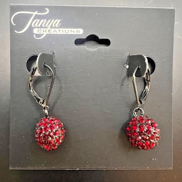 Lot of 3 Pair Tanya Creations Earrings Red Crystal Dangles & Hoops NOS Nordstrom - Picture 5 of 16
